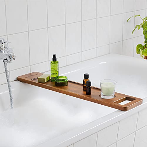 Navaris Bandeja de Madera para bañera - Mesa Auxiliar para la Tina con Espacio para café Vino Libro Tablet - Accesorio con Forma de Tabla para baño