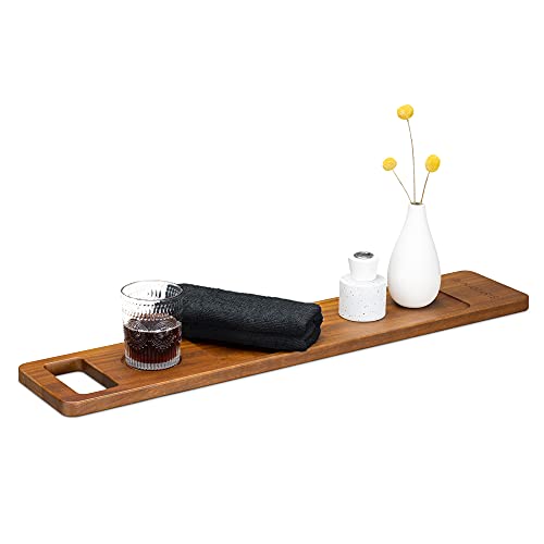 Navaris Bandeja de Madera para bañera - Mesa Auxiliar para la Tina con Espacio para café Vino Libro Tablet - Accesorio con Forma de Tabla para baño