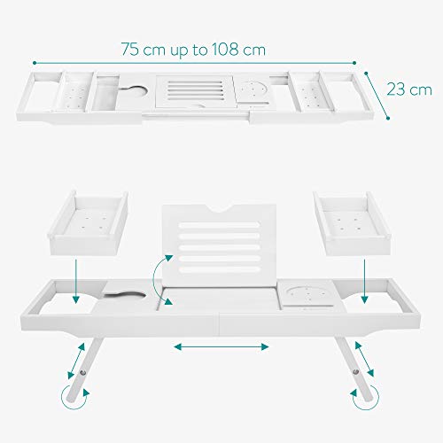 Navaris Bandeja Plegable para Cama - Mesa de bambú para bañera y sofá con Patas - Bandeja con Soporte para Poner Varios Objetos - Mesilla Auxiliar