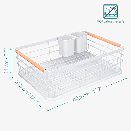 Navaris Escurreplatos de Cocina con Bandeja - Escurridor de Platos con cesto para Cubiertos - Cesta para secar Tazas Vasos ollas - 42.5 x 31.5 x 14 CM