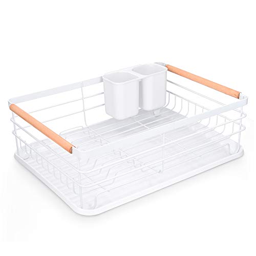 Navaris Escurreplatos de Cocina con Bandeja - Escurridor de Platos con cesto para Cubiertos - Cesta para secar Tazas Vasos ollas - 42.5 x 31.5 x 14 CM