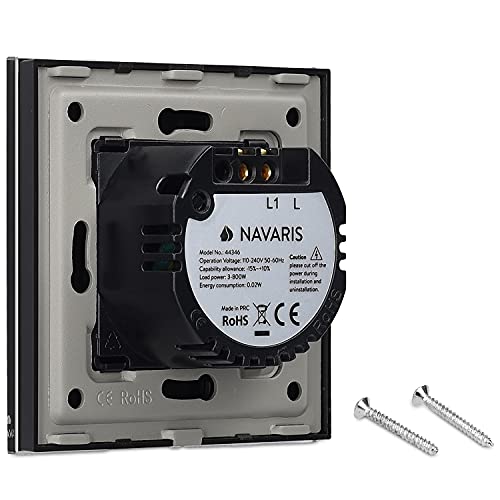 Navaris interruptor táctil de pared - Interruptor de luz con pantalla táctil - Pulsador de cristal - Conmutador con sensor de tacto en blanco