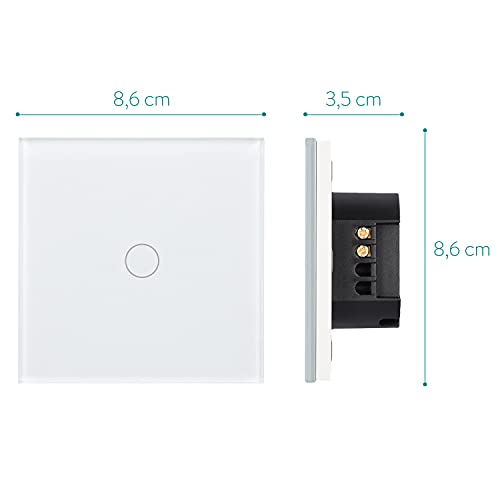 Navaris interruptor táctil de pared - Interruptor de luz con pantalla táctil - Pulsador de cristal - Conmutador con sensor de tacto en blanco