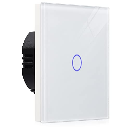 Navaris interruptor táctil de pared - Interruptor de luz con pantalla táctil - Pulsador de cristal - Conmutador con sensor de tacto en blanco