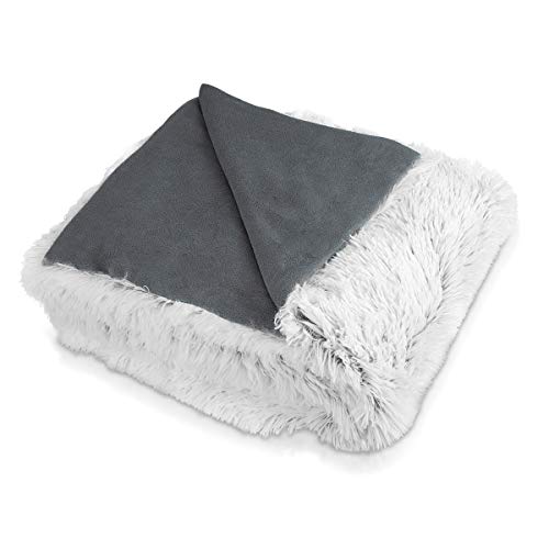 Navaris Manta de pelo grande 150 x 200CM - Manta blanca y gris para cama sofá casa - Tela suave - Reversible e ideal para el invierno