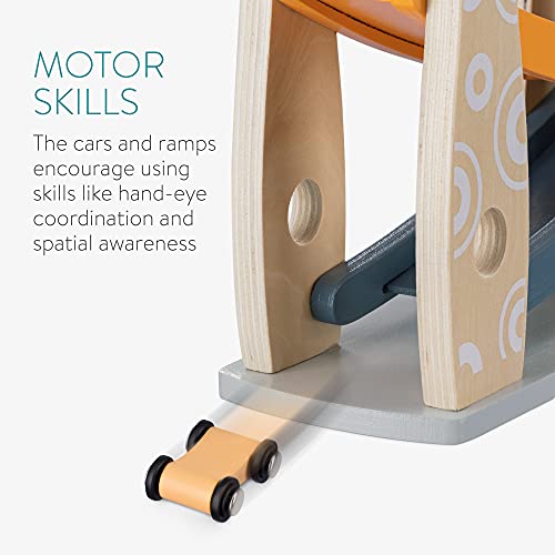 Navaris Rampa de Coches de Juguete - Circuito de 3X Coche de Madera para niños bebés +18 Meses - Pista de Carreras con rampas - 25.5 x 9.2 x 28.8 CM