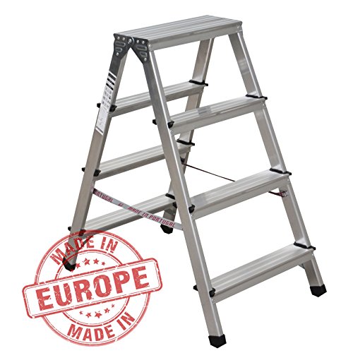 NAWA Escalera Tijera Doble Acceso de Aluminio 4 Peldaños EN 131 Capacidad Máx. 150 kg. Hecho en Europa (4 Peldaños). Mod. DDB04