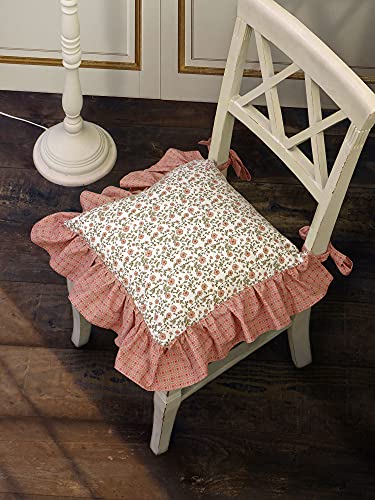 N.di S. Cojín de la Silla de Algodón con Volantes, Funda y Relleno de Cojin, Almohada Funda De Cojín con Diseño Flor Romántico Rústico Shabby Chic - Volantes/Floral - 40x40 - Blanco/Rosa Oscuro/Verde