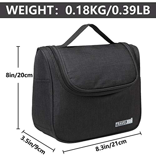 Neceser Hombres Mujeres, Kasgo Impermeable Bolsa de Aseo Bolso de Tocador Dopp Kit Estuche de Viaje para Maquillaje Bolsa de Cosmeticos Diario Bolsa de Lavado con Gancho Robusto Negro