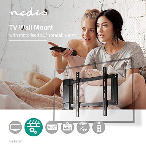 NEDIS Soporte TV de Pared motorizado Soporte Motorizado de Pared para TV - 32-60" - Máx. 40 kg - Ángulo de Rotación de 90° - Control Remoto - Negro Negro 1.50 m