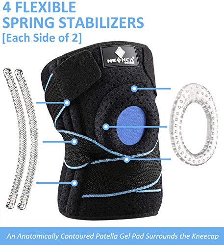 NEENCA Rodillera Deportivas, Rodillera Menisco Ligamento con Estabilizadores Laterales y Almohadillas de Gel de Rótula, Rodillera de Rotuliana Ajustable para Artritis, Correr, Baloncesto, Bicicleta