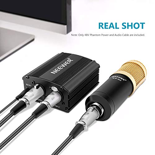 Neewer 1-Canal Phantom 48V Alimentación Suplimiento Negro con Adaptador y Cable de Audio XLR para Caulquier Micrófono Condensador Músico Equipo de Grabación