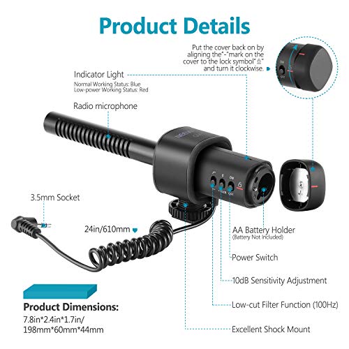 Neewer CM15 Micrófono Cámara Entrevista Compatible con Nikon/Canon/Sony/Panasonic Cámara/DV con Conector de 3,5mm Condensador Unidireccional Eléctrico Súper Cardioide (NO para Teléfonos Inteligentes)