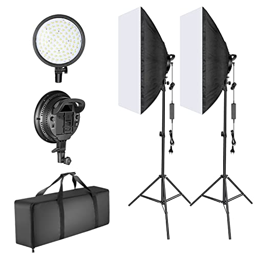 Neewer Softbox Kit Iluminación LED 51,1x71cm, 48W Temperatura Regulable 2 Colores Cabeza de Luz LED con Compartimiento Batería y Soporte Luz para Fotografía (Batería No Incluida)