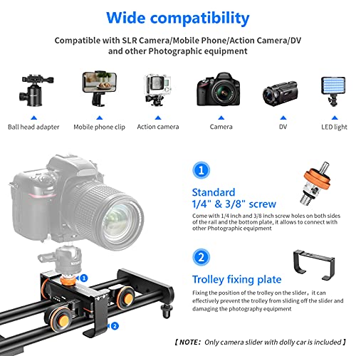 Neewer Track Rail Camera Slider Control Deslizante Adjustable 60 cm para DSLR Cámara con 3-Wheel Wireless Auto Dolly Car y Remote Control, 3 Velocidades, Carga de hasta 3 kg