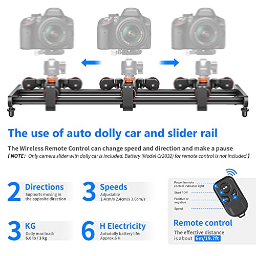 Neewer Track Rail Camera Slider Control Deslizante Adjustable 60 cm para DSLR Cámara con 3-Wheel Wireless Auto Dolly Car y Remote Control, 3 Velocidades, Carga de hasta 3 kg