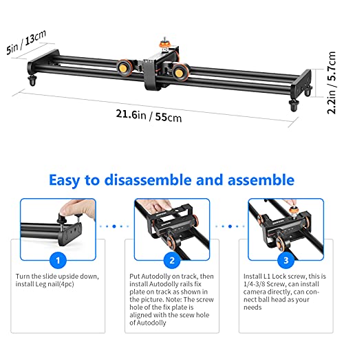 Neewer Track Rail Camera Slider Control Deslizante Adjustable 60 cm para DSLR Cámara con 3-Wheel Wireless Auto Dolly Car y Remote Control, 3 Velocidades, Carga de hasta 3 kg