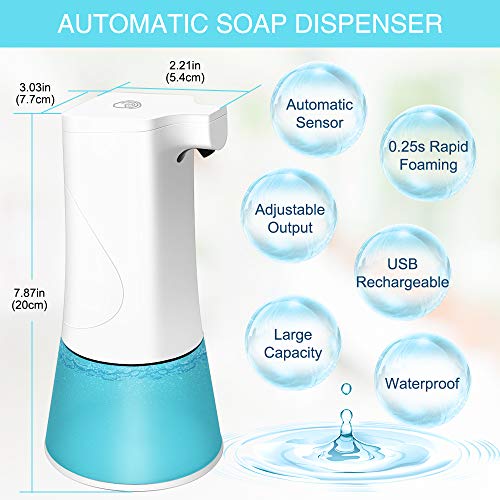 NEKAN Dispensador AutomáTico De JabóN, Bomba Dispensadora De LíQuido Sin Contacto Montado En La Pared Impermeable Ajustable Manos Libres para Cocina BañO Hotel Oficina 350Ml Carga USB