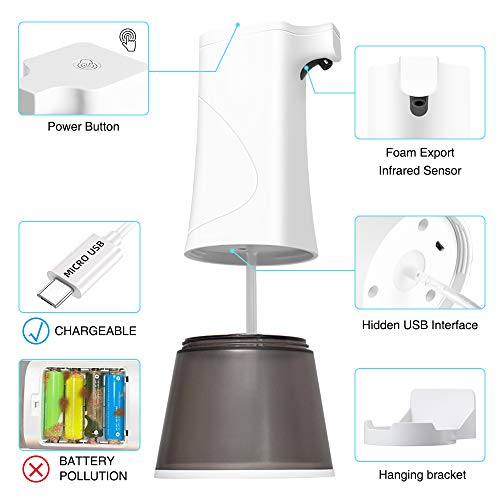 NEKAN Dispensador AutomáTico De JabóN, Bomba Dispensadora De LíQuido Sin Contacto Montado En La Pared Impermeable Ajustable Manos Libres para Cocina BañO Hotel Oficina 350Ml Carga USB