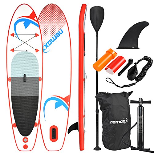 nemaxx PB305 Tabla de Paddle Surf Sup 305x76x10cm, Rojo/Azul - Tabla de Paddle Board - Tabla de Surf - Hinchable con Mochila, remos, Aletas, Bomba de Aire, Kit de reparación, Correa para pie