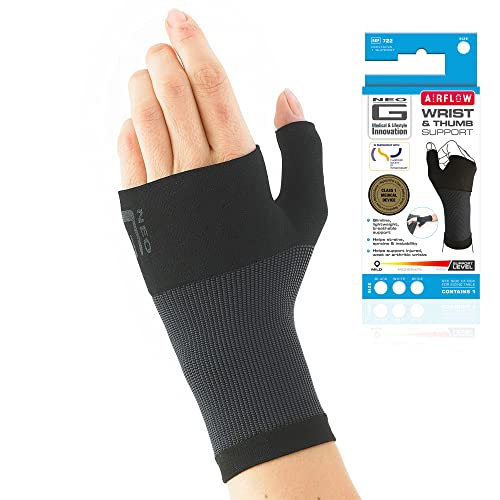 Neo G Airflow Muñequera y Órtesis para pulgar - Talla M - Negro - Calidad de Grado Médico, ligera, transpirable. Ayuda a muñecas débiles, artríticas, esguinces, distensiones, inestabilidad - Unisex