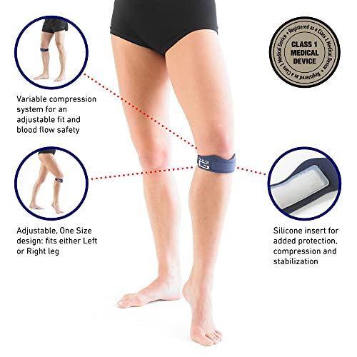 Neo G Cinta para la rótula - Calidad de Grado Médico. Pieza intercalada de silicona, protección añadida. Ayuda con la tendinitis, alineación rotuliana, Osgood-Schlatter, recuperación y rehabilitación. Tamaño Universal - Unisex