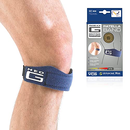 Neo G Cinta para la rótula - Calidad de Grado Médico. Pieza intercalada de silicona, protección añadida. Ayuda con la tendinitis, alineación rotuliana, Osgood-Schlatter, recuperación y rehabilitación. Tamaño Universal - Unisex