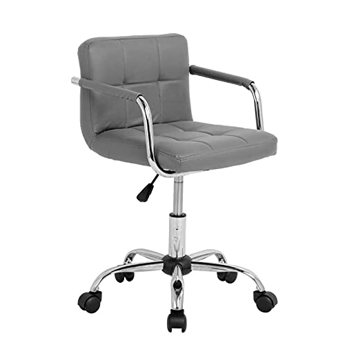 Neo® Silla de escritorio acolchada de piel sintética para computadora y oficina, patas cromadas elevadoras giratorias pequeñas ajustables (gris oscuro)