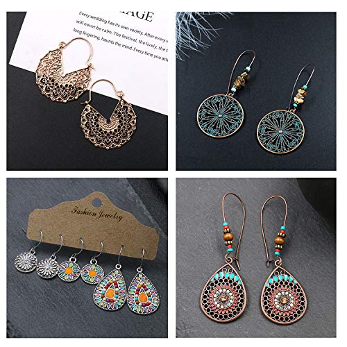 NEPAK 10 Pares de Pendientes Colgantes Bohemios de La Vendimia,Boho Cuelgan Los Pendientes,Big Circle Hook Earrings