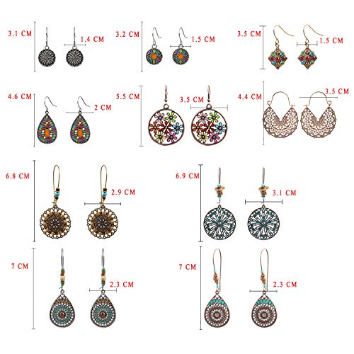 NEPAK 10 Pares de Pendientes Colgantes Bohemios de La Vendimia,Boho Cuelgan Los Pendientes,Big Circle Hook Earrings