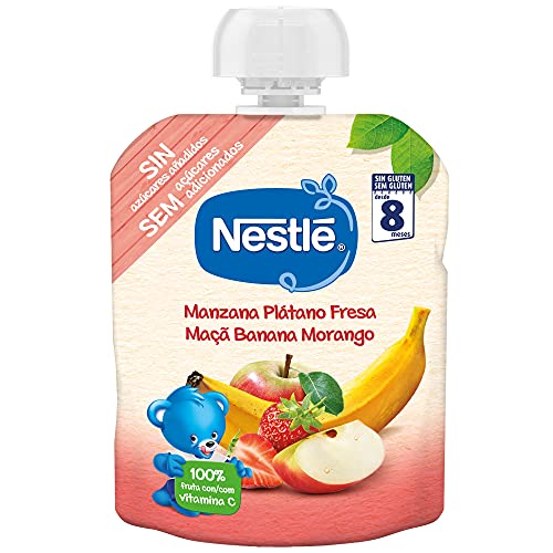 Nestlé Bolsita Puré Manzana, Plátano Y Fresa, A Partir De Los 8 Meses, 90 G - Pack de 16 bolsitas 90g