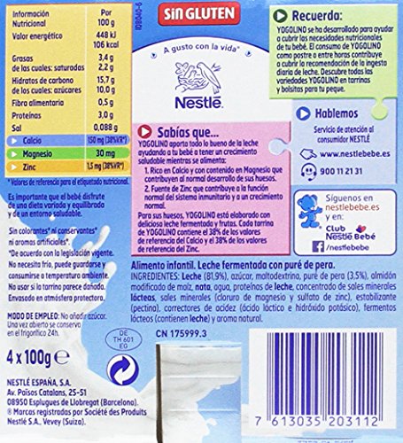 Nestlé Iogolino Alimento infantil, leche fermentada con puré de pera - Paquete de 6 x 4 x 100 gr - Total: 2400 gr