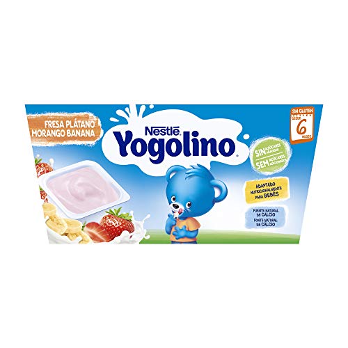 Nestlé Yogolino Fresa Plátano Sin Azúcar Añadido, A Partir De Los 6 Meses  - Pack 6 tarrinas  4x100g