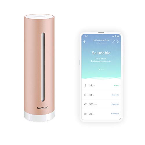 Netatmo NHC-EC - Control de calidad de ambiente de tu hogar, aire interior, temperatura, humedad, sonido y CO2, Dorado Rosado, 4.5 x 4.5 x 15.5 cm