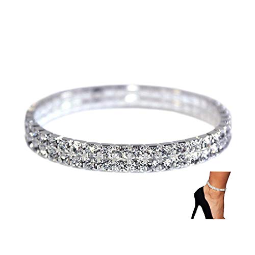 NewChiChi 2PCS Brillante Twinkle Diamond Ajustables Tobillera elástica Bling Brillante pie joyería Pulsera Nupcial joyería de Verano Vestido de Tobillera para el Mujer