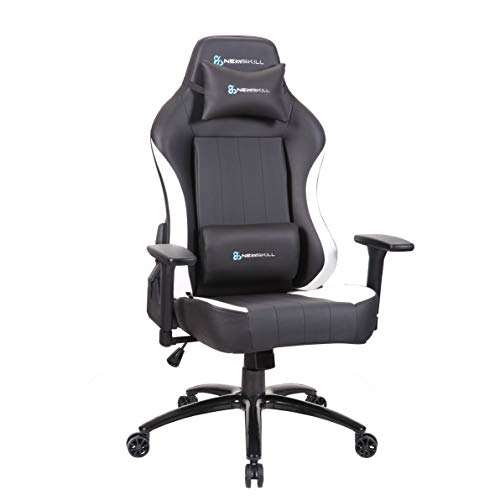 Newskill NS-CH-AKERON-WHITEAkeron - Silla gaming profesional con marco de acero reforzado (sistema de balanceo, reclinable hasta 180 grados, reposabrazos 3D) - Color Blanco, mediano