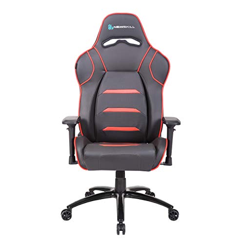 Newskill NS-CH-VALKYR-RED Valkyr - Silla gaming profesional con asiento microperforado para mejor sensación térmica (sistema de balanceo y reclinable 180 grados, reposabrazos 4D) - Color Rojo, mediano