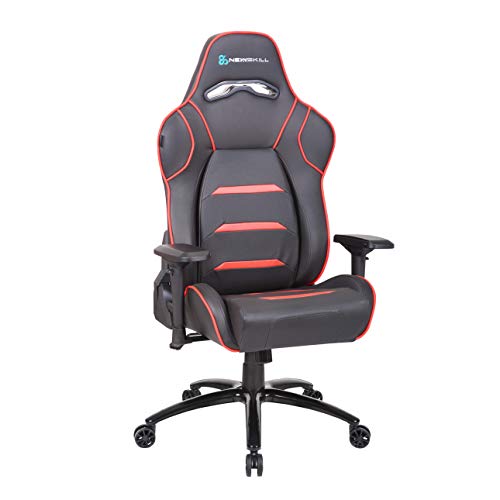 Newskill NS-CH-VALKYR-RED Valkyr - Silla gaming profesional con asiento microperforado para mejor sensación térmica (sistema de balanceo y reclinable 180 grados, reposabrazos 4D) - Color Rojo, mediano