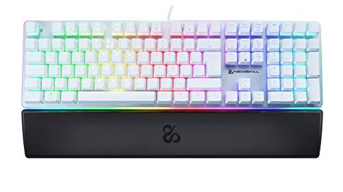 Newskill Suiko Ivory Switch Blue - Teclado Mecánico Gaming con Reposamuñecas Incluido (Teclas con grabación macro, 11 modos de iluminación RGB), Blanco