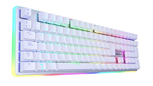 Newskill Suiko Ivory Switch Blue - Teclado Mecánico Gaming con Reposamuñecas Incluido (Teclas con grabación macro, 11 modos de iluminación RGB), Blanco