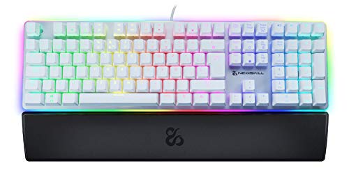 Newskill Suiko Ivory Switch Red - Teclado Mecánico Gaming con Reposamuñecas Incluido (Teclas con grabación macro, 11 modos de iluminación RGB), Blanco