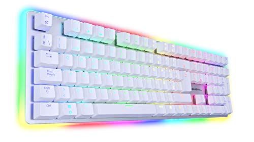 Newskill Suiko Ivory Switch Red - Teclado Mecánico Gaming con Reposamuñecas Incluido (Teclas con grabación macro, 11 modos de iluminación RGB), Blanco