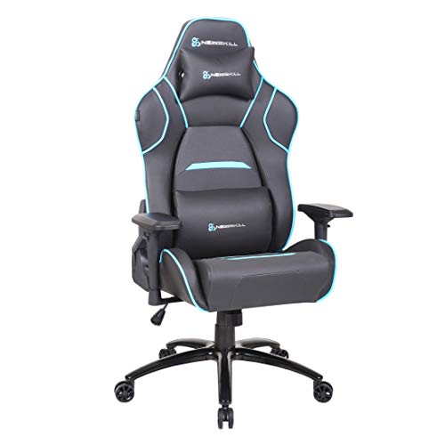 Newskill Valkyr - Silla gaming profesional con asiento microperforado para mejor sensación térmica (sistema de balanceo y reclinable 180 grados, reposabrazos 4D) - Color Azul, mediano