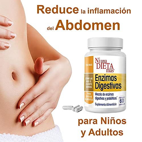 NI UNA DIETA MÁS - Reduce el Abdomen Inflamado por Queso, Frutas, Dulces, Carnes y Leche - ENZIMAS DIGESTIVAS con Probióticos (para Niños y Adultos)