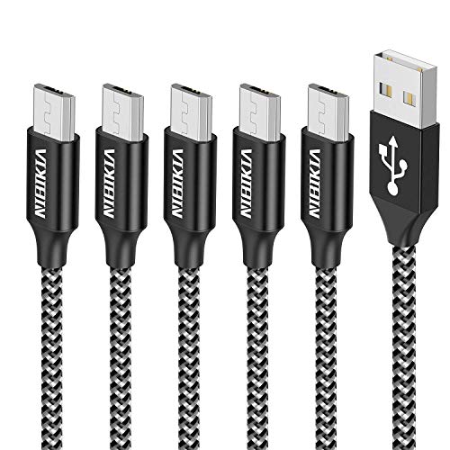 NIBIKIA Cable Micro USB, 5 Pack [0.25M,0.5M,1M,2M,3M] Trenzado de Nylon Cable Carga Rápida y Sincronizació Compatible con Android, Samsung Galaxy S6 S7 J5 J7, Kindle, Sony, Nexus