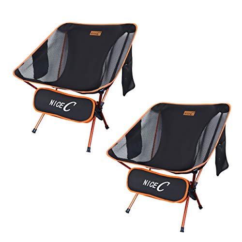 Nice C Silla Ultraligera, Portátil, Plegable, para Acampar, Compacta Y Resistente Al Aire Libre, para Acampar con 2 Bolsas De Almacenamiento Y Bolsa De Transporte (2 Paquetes De Naranja)