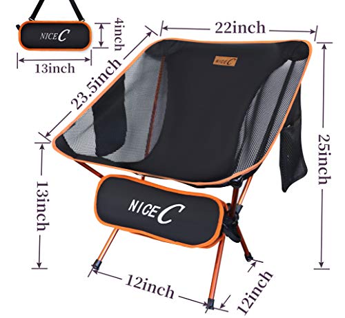 Nice C Silla Ultraligera, Portátil, Plegable, para Acampar, Compacta Y Resistente Al Aire Libre, para Acampar con 2 Bolsas De Almacenamiento Y Bolsa De Transporte (2 Paquetes De Naranja)