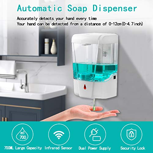 NICEME - Dispensador de jabón de pared automático de 700 ml, dispensador de gel líquido sin contacto con sensor infrarrojo para cocinas, cuarto de baño, hotel, restaurantes escolares