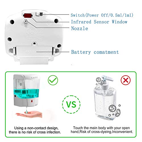 NICEME - Dispensador de jabón de pared automático de 700 ml, dispensador de gel líquido sin contacto con sensor infrarrojo para cocinas, cuarto de baño, hotel, restaurantes escolares