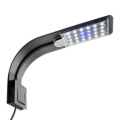 NICREW Luz LED Acuario, LED Acuario Delgada, LED Acuario de Pinza con Luz Azul y Blanco, 24 LEDs Lámparas Impermeable para Acuario, 30-40 cm, 10W (Negro)